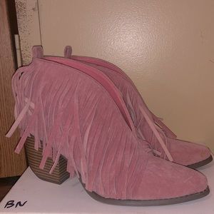 Pink fringe boots
